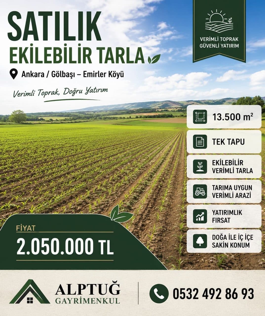 Gölbaşı bölgesinde satılık arazi/tarla ilanı