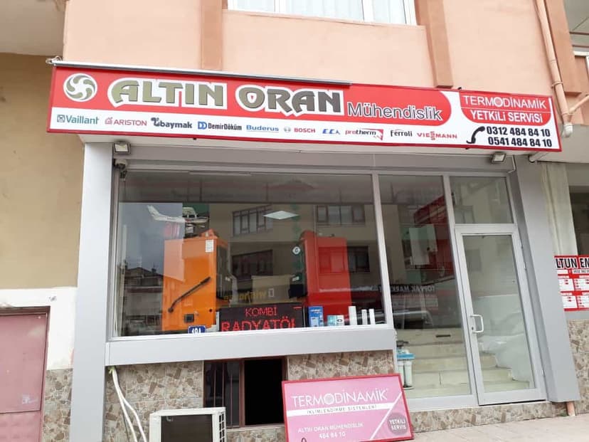 Altın Oran Mühendislik dükkân cephesi ve tabelası — Termodinamik Yetkili Servisi