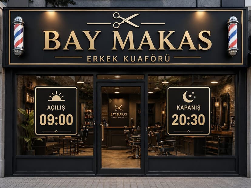 Bay Makas Erkek Kuaförü dükkân cephesi ve tabela