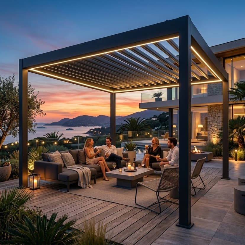 Alüminyum bioklimatik pergola — teras uygulaması