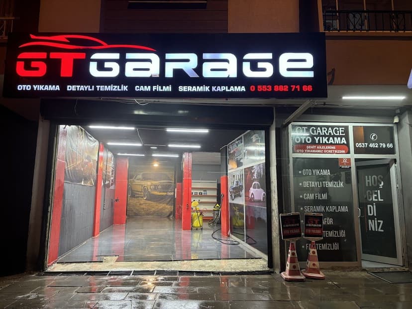 GT Garage kapalı yıkama alanı ve tabela
