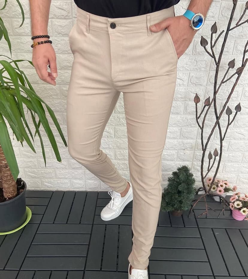 Bej slim kesim pantolon