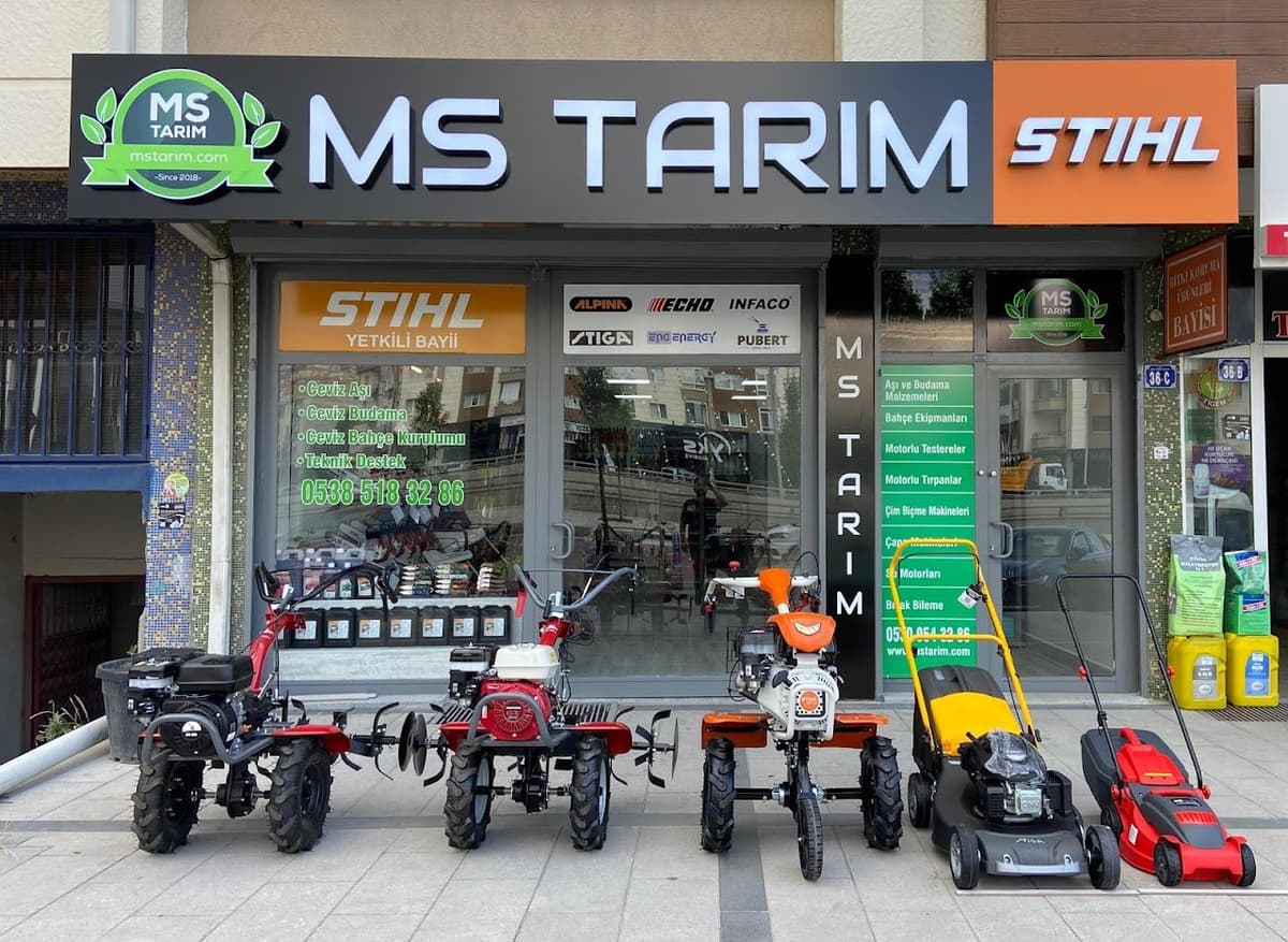 MS Tarım mağaza cephesi — STIHL yetkili bayi tabelası