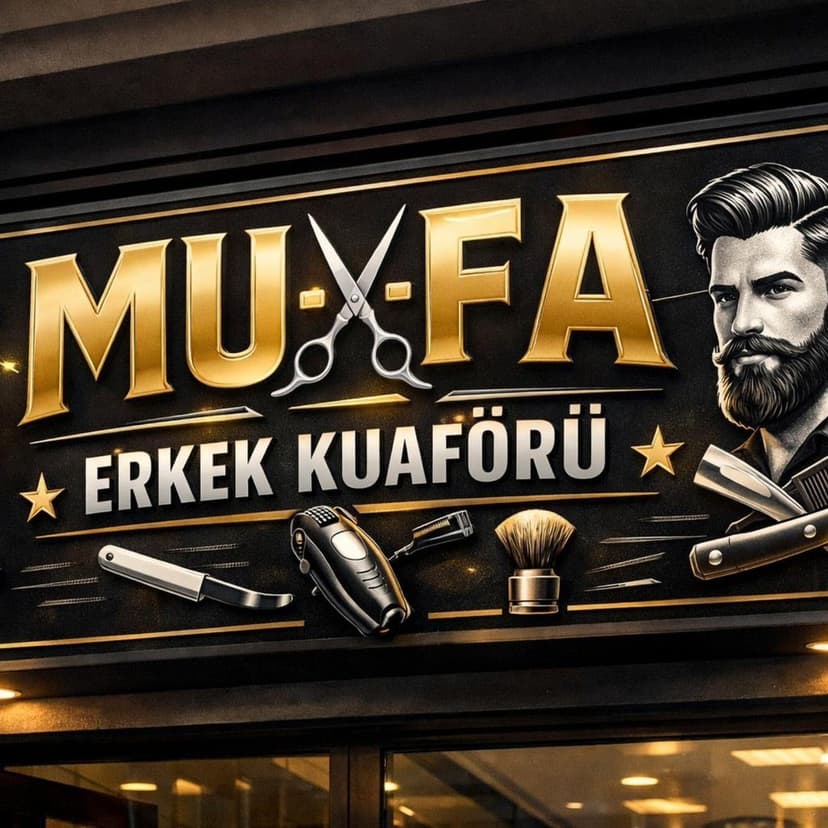 Mu-fa Erkek Kuaförü tabelası yakın çekim — Instagram