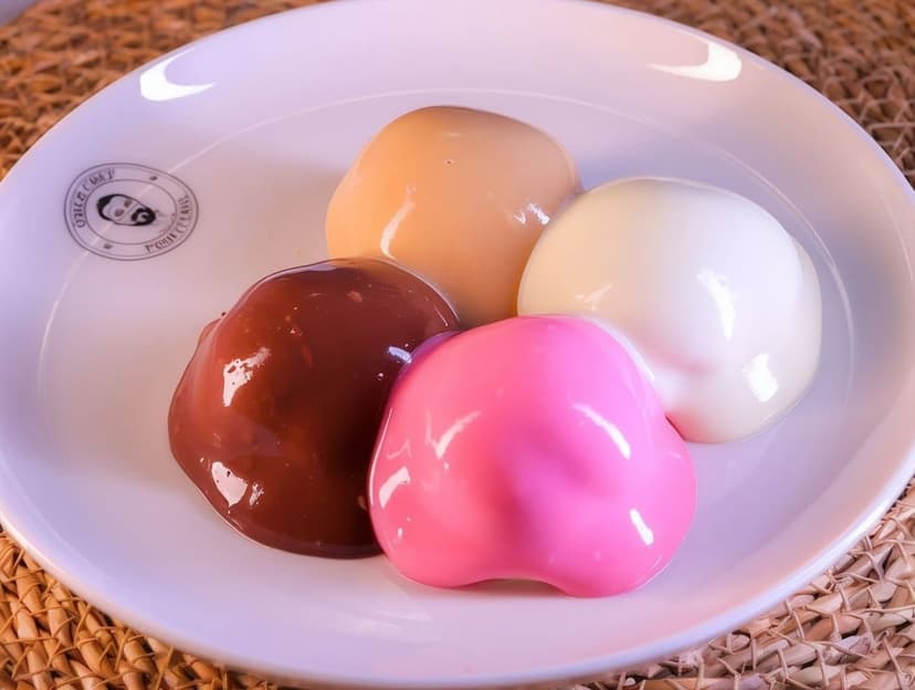 Karamel, beyaz ve frambuaz çikolatalı profiterol yakın çekim