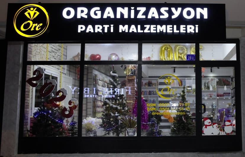 Ore Organizasyon mağaza ve parti malzemeleri vitrini
