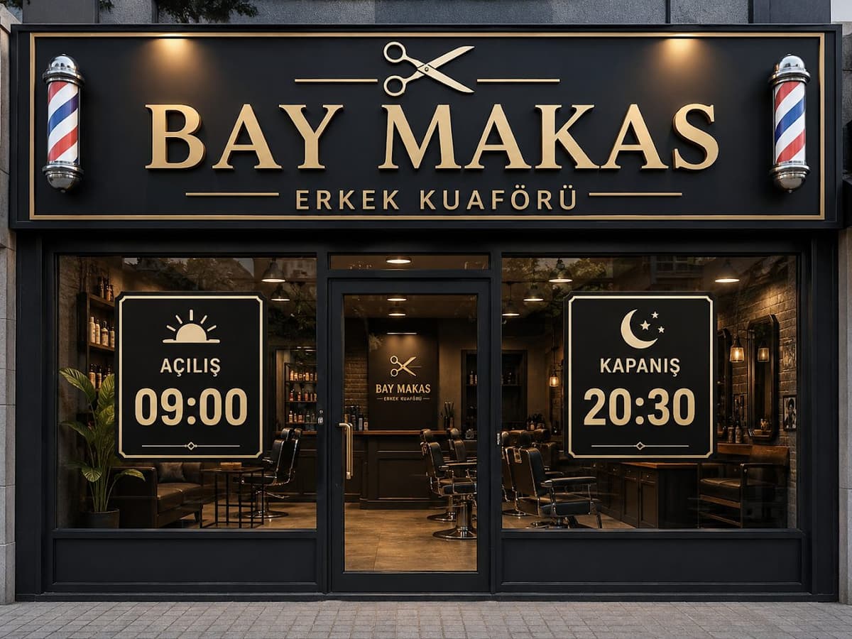 Bay Makas Erkek Kuaförü dükkân cephesi ve tabela