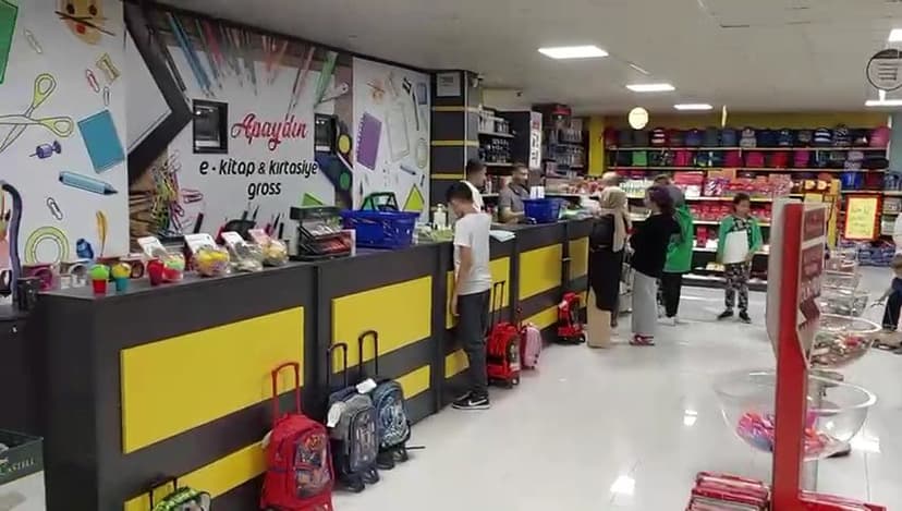 Mağaza içi — dolu kırtasiye rafları