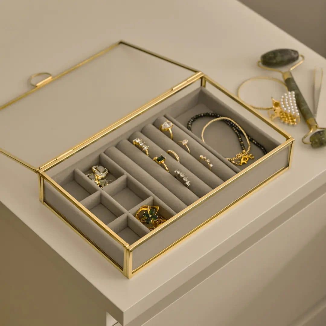 Pirinç & gold cam takı organizer kutusu