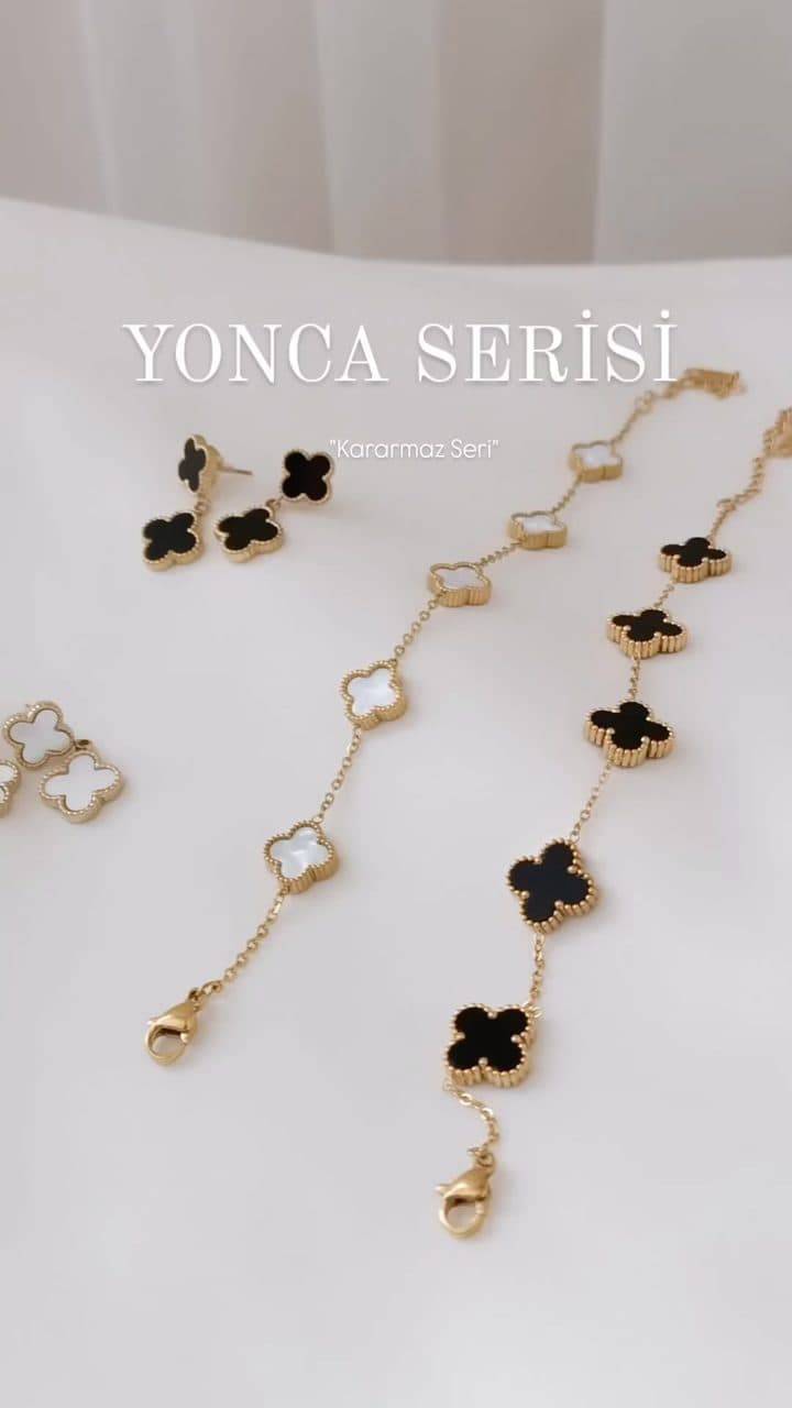 Yonca serisi çelik kolye ve küpeler