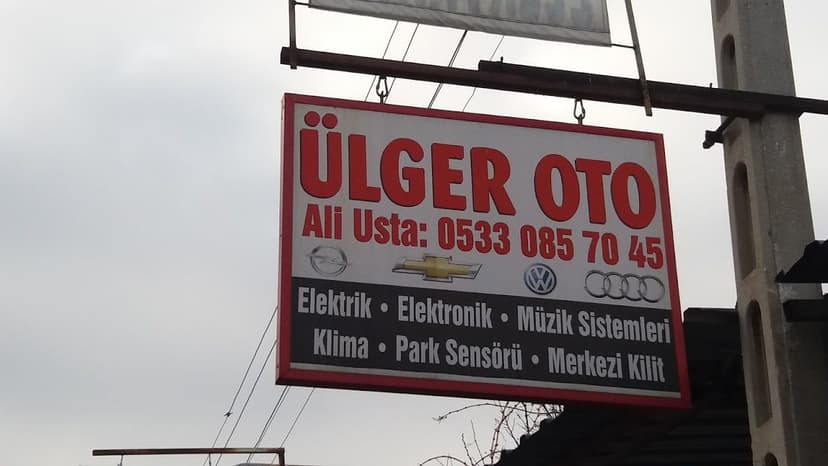 Ülger Oto tabelası — Elektrik, Elektronik, Klima, Park Sensörü, Merkezi Kilit